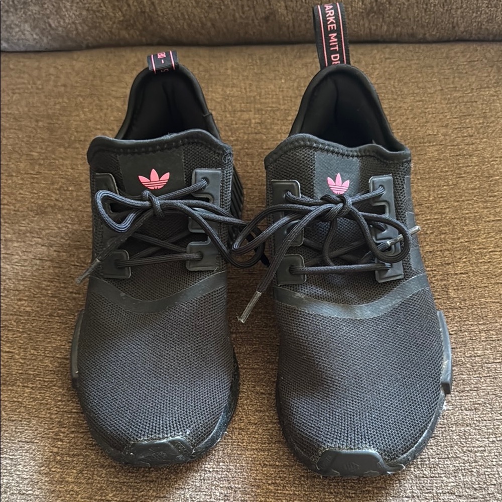 Adidas Black Sneakers with Pink Logo
